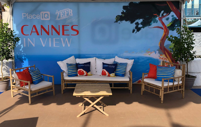 Welcome area on a Cannes dock tent