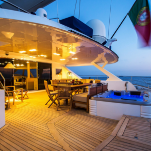 Spacious rear deck onboard Hutiane for charter with Ocean5