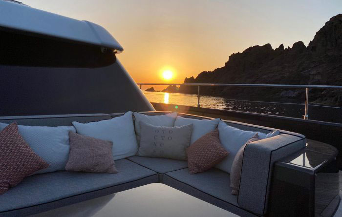 Sunset on yacht Otoctone for charter with Ocean5