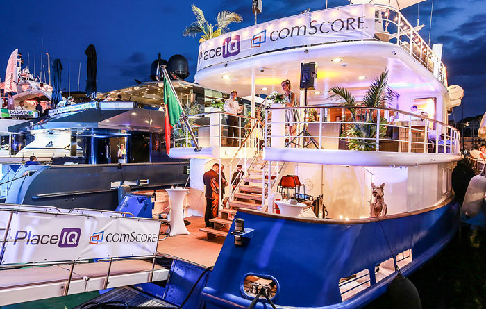 An Ocean5 yacht ready for its evening event in Cannes