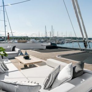 Large foredeck on Above & Beyond sail cat for charter with Ocean5