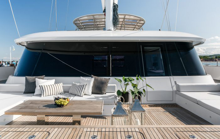 Open salon on Above's foredeck