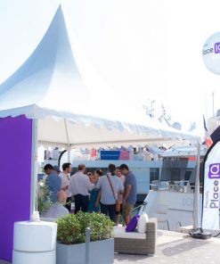 A custom tent as a welcome space in front of a luxury yacht can greatly improve your Cannes event activation