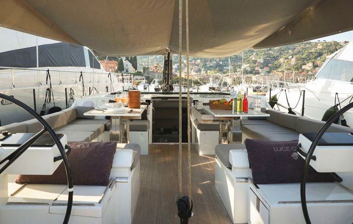 Cockpit of sail yacht Luce Guida for rent at Ocean5 yachts