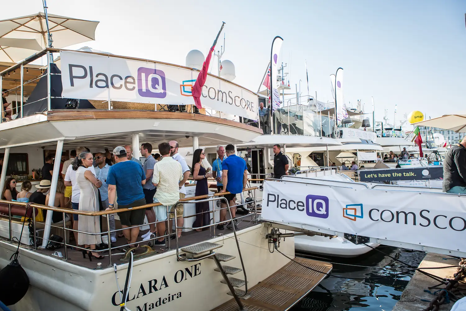 Guests at a cocktail reception on a luxury yacht during Cannes Lions